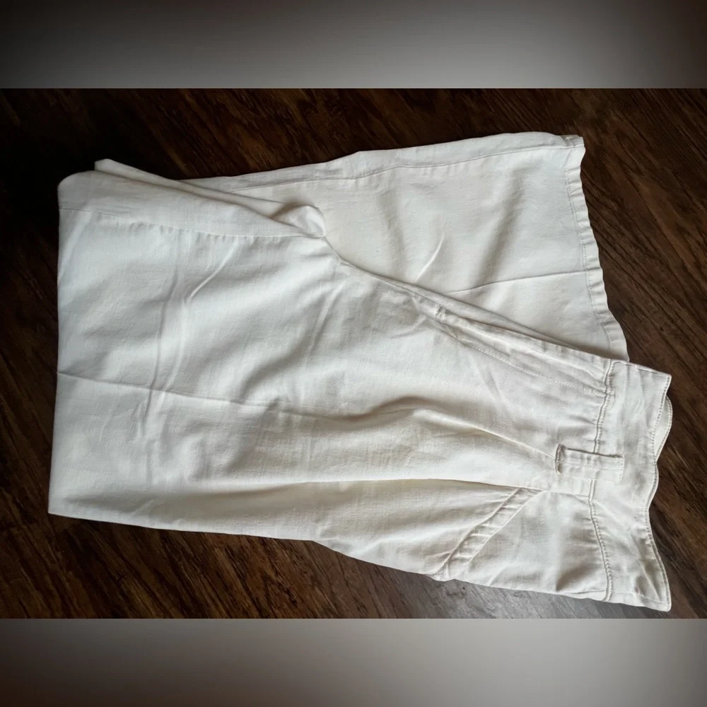 Maeve Pleated Straight Pants Anthropologie Ivory Aston Cuffed Crop Size 6 (US) - Picture 7 of 9